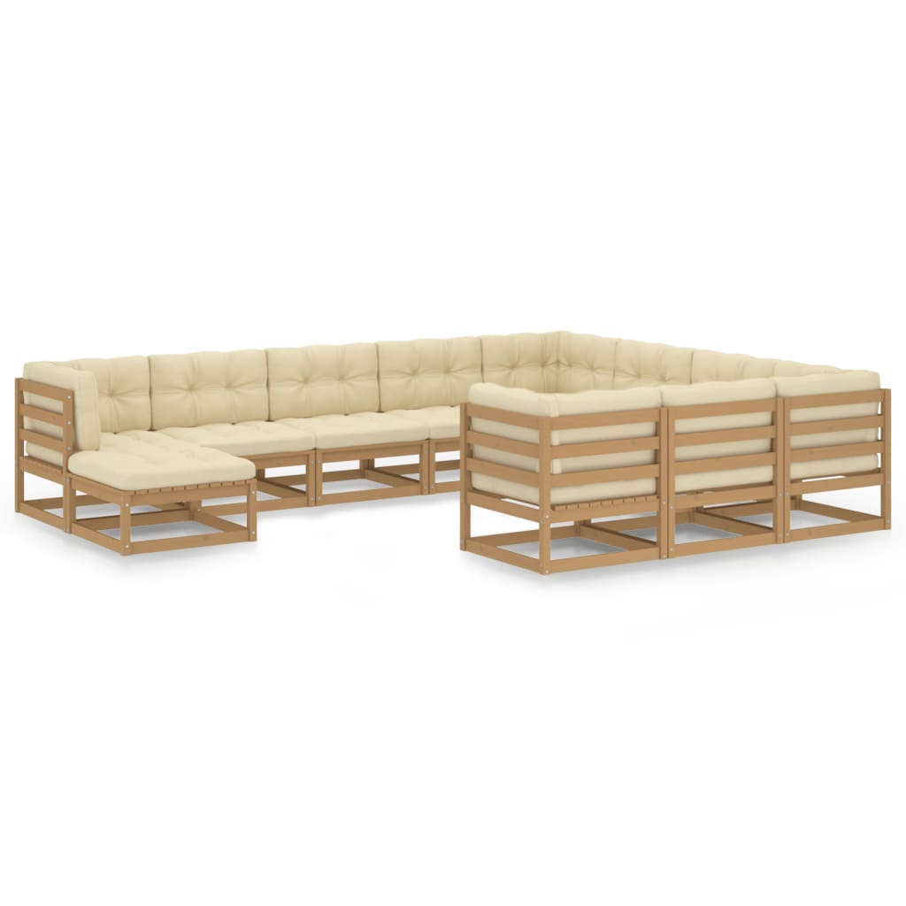 11-tlg. Garten-Lounge-Set Kissen Honigbraun Kiefer Massivholz